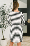Scooped Hem Dress in Black and White Stripes