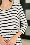 Scooped Hem Dress in Black and White Stripes