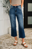 Maisie High Waist Back Pocket Embroidery Crop Wide Jeans