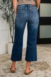 Maisie High Waist Back Pocket Embroidery Crop Wide Jeans