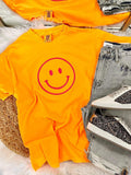 Smile Embroidered Tee in Bright Orange