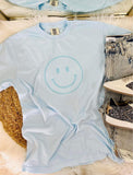 Smile Embroidered Tee in Chambray