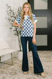 Everywhere Crew Neck Checkered Top in Blue