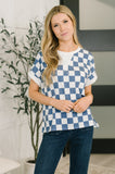 Everywhere Crew Neck Checkered Top in Blue