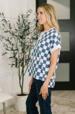 Everywhere Crew Neck Checkered Top in Blue