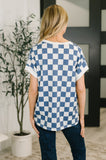 Everywhere Crew Neck Checkered Top in Blue