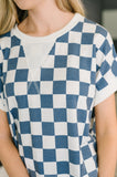 Everywhere Crew Neck Checkered Top in Blue