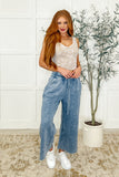 Nina Wide Leg Cropped Pants Blue Grey