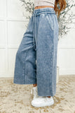 Nina Wide Leg Cropped Pants Blue Grey