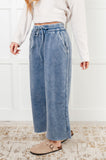 Henigan Wide Leg Cropped Pants in Dusty Blue