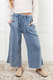 Henigan Wide Leg Cropped Pants in Dusty Blue