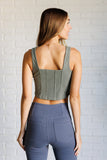 Twill Square Neck Crop Top in Dusty Olive