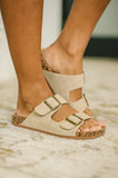 Jete Nubuck Double Buckle Slides in Light Taupe
