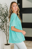 Heather Mineral Wash Relaxed Top in Turquoise