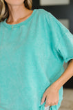 Heather Mineral Wash Relaxed Top in Turquoise