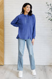 Brushed Melange Hacci Long Sleeve Tee in Bright Blue