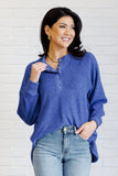 Brushed Melange Hacci Long Sleeve Tee in Bright Blue