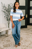 Heather Knit Blouse in White and Blue