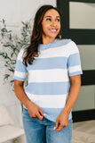 Heather Knit Blouse in White and Blue