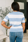 Heather Knit Blouse in White and Blue