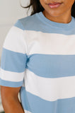 Heather Knit Blouse in White and Blue