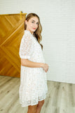 Lace High Neck Dress in Ivory Multi