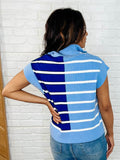 Traveler Striped Quarter Zip Vest in Blue