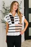 Traveler Striped Quarter Zip Vest in White