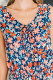 Meadow Mischief Sleeveless Romper in Navy/Orange/Teal