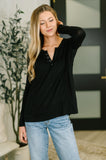 Lace Accent Henley Top in Black