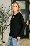 Lace Accent Henley Top in Black