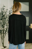 Lace Accent Henley Top in Black