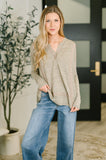 Lace Accent Henley Top in Taupe