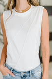 Pleat Detail Sleeveless Top in White