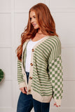 Checkered Button Down Sweater Knit Cardigan