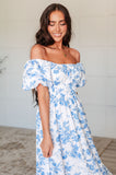 Marina Square Neck Floral Dress in Blue