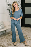Hannah Top and Bottom Lounge Set in Dusty Blue
