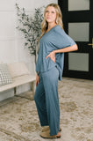 Hannah Top and Bottom Lounge Set in Dusty Blue