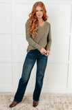 Ribbed Knit V Neck Long Sleeve Top