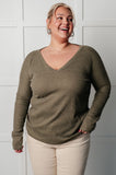 Ribbed Knit V Neck Long Sleeve Top