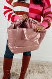 Puffy Quilted Waterproof Tote in Pink