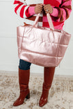 Puffy Quilted Waterproof Tote in Pink