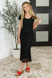 On the Town Lace Scoop Neck Dress in Black
