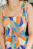Paint Square Neck Dress in Lime, Blue and Tangerine
