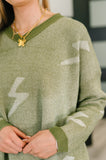 Bolt V-Neck Sweater in Olive