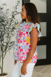 Ruffled High Neck Floral Blouse