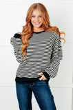 Alex Striped Drop Shoulder Top in Black