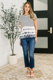 Too Sweet Scalloped Hem Blouse in Ivory and Navy