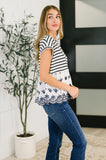 Too Sweet Scalloped Hem Blouse in Ivory and Navy