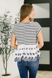 Too Sweet Scalloped Hem Blouse in Ivory and Navy